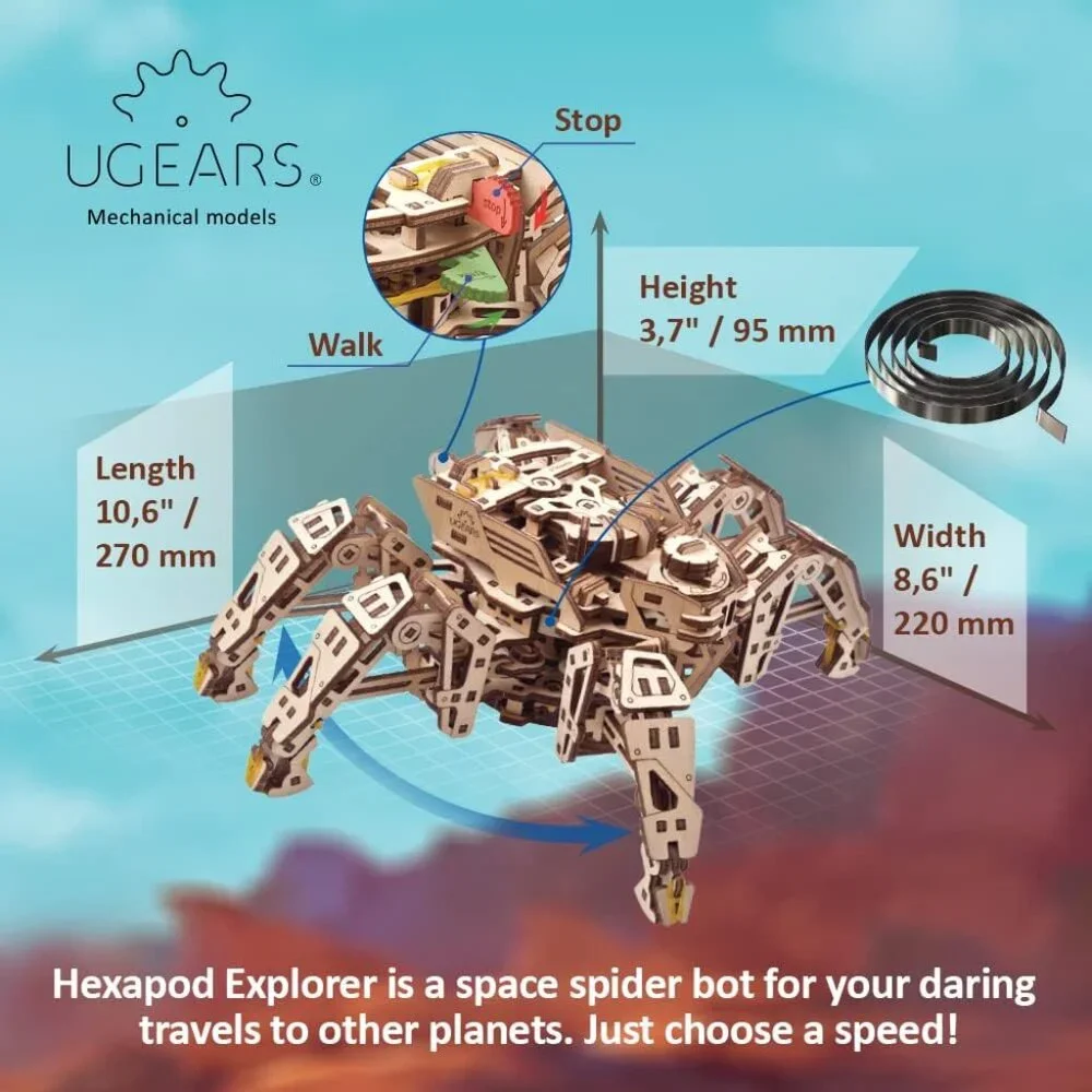 NEW Ugears Hexapod Wooden 3D Puzzle Walking Robot Model Kits Spider Gift Real wa